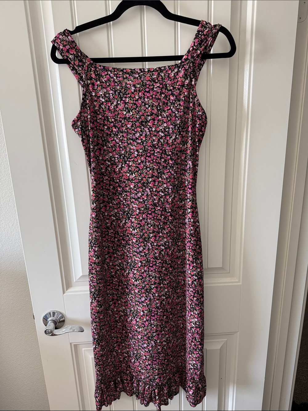 Y2K 2000s Rom com Sleeveless Pink Floral Midi Dress - Picture 4 of 6